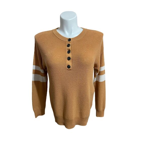 American Eagle Henley Sweater Medium Orange Varsity Stripes Relaxed Fit Pullover - Picture 2 of 11